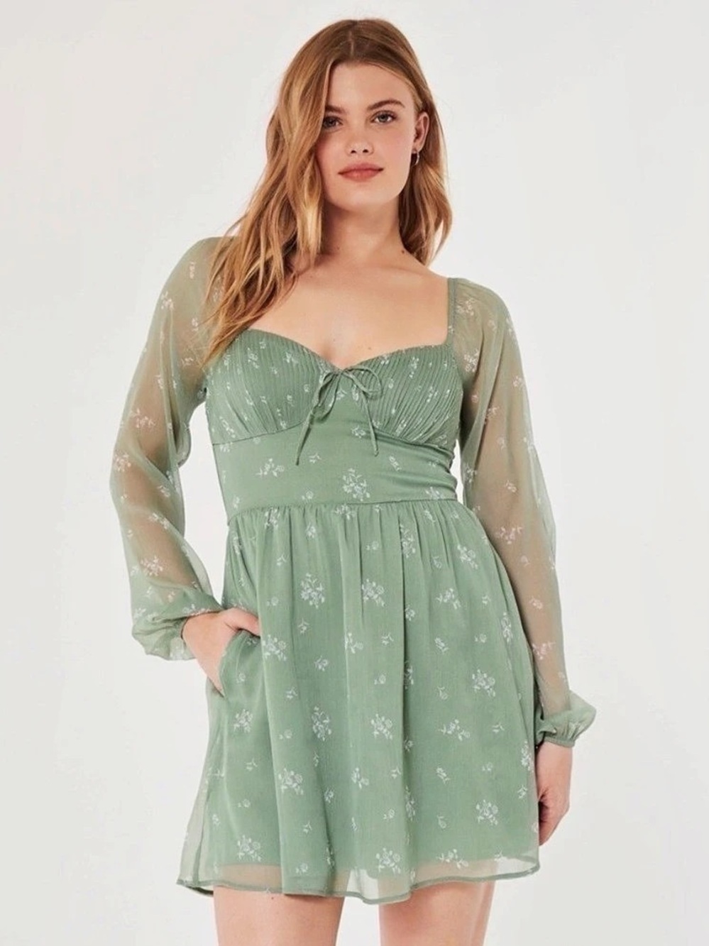 Hollister Smocked Floral Print Long Sleeve Mini Dress